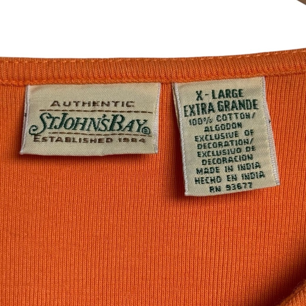 St. John’s Bay Embellished T-Shirt Women XL Orange Embroidered V-Neck - Picture 9 of 9